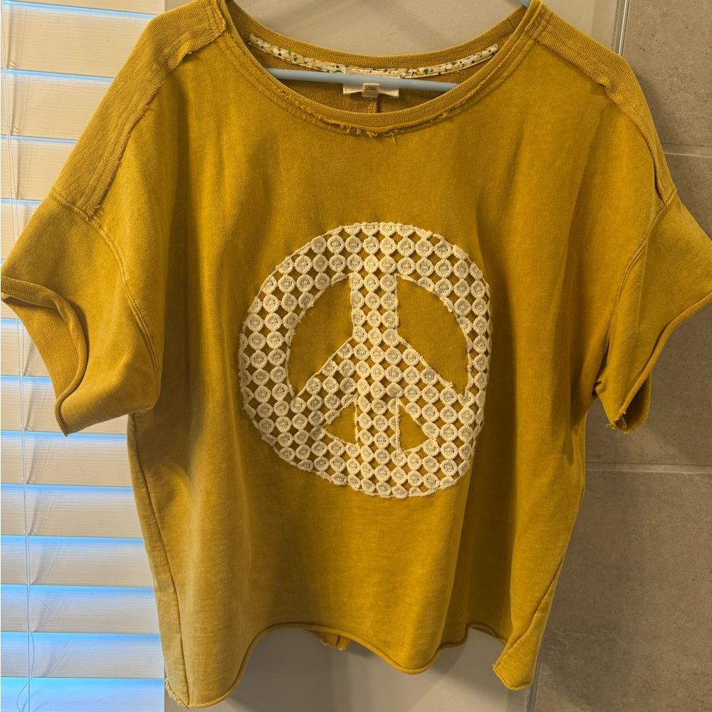 Umgee Mustard Peace Appliqué Oversized Tee